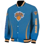 personalized new york knicks chevron arrow blue varsity jacket best selling.webp