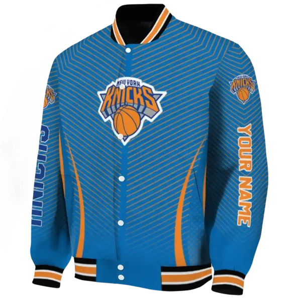 personalized new york knicks chevron arrow blue varsity jacket best selling.webp