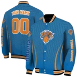 personalized new york knicks chevron arrow blue varsity jacket best selling.webp