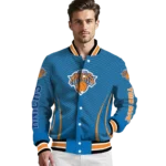 personalized new york knicks chevron arrow blue varsity jacket best selling.webp