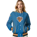 personalized new york knicks chevron arrow blue varsity jacket best selling.webp