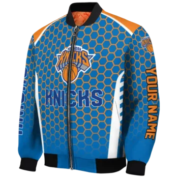 personalized new york knicks hexagon grid blue bomber jacket best selling