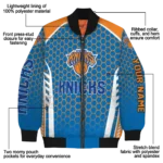 personalized new york knicks hexagon grid blue bomber jacket best selling