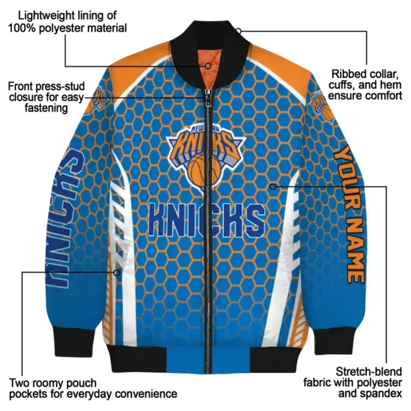 personalized new york knicks hexagon grid blue bomber jacket new arrival