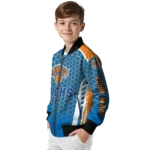 personalized new york knicks hexagon grid blue bomber jacket best selling