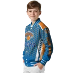personalized new york knicks hexagon grid blue varsity jacket best selling.webp