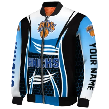 personalized new york knicks mesh effect blue black bomber jacket best selling