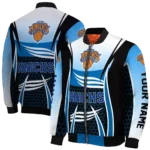 personalized new york knicks mesh effect blue black bomber jacket best selling