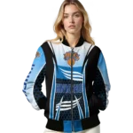 personalized new york knicks mesh effect blue black bomber jacket best selling