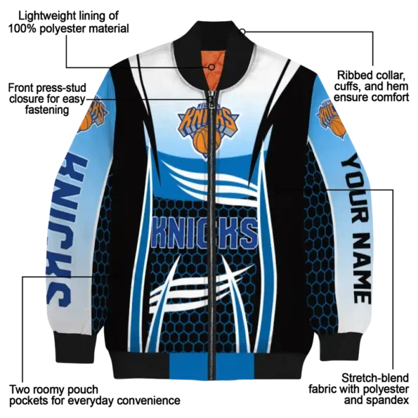 personalized new york knicks mesh effect blue black bomber jacket new arrival