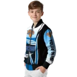 personalized new york knicks mesh effect blue black bomber jacket best selling
