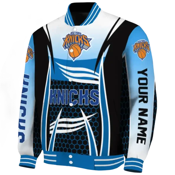 personalized new york knicks mesh effect blue black varsity jacket best selling.webp
