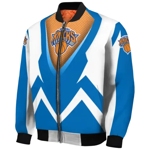 personalized new york knicks v stripes blue white bomber jacket best selling