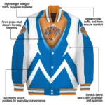 personalized new york knicks v stripes blue white varsity jacket best selling.webp