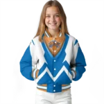 personalized new york knicks v stripes blue white varsity jacket best selling.webp