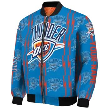 personalized oklahoma city thunder bolt stripe blue bomber jacket best selling