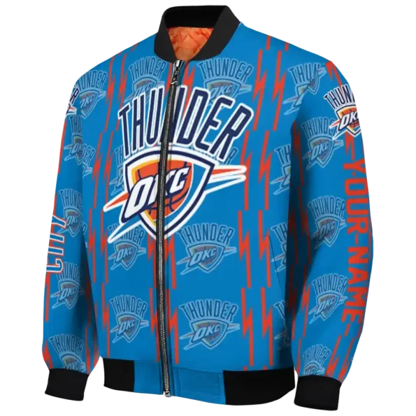 personalized oklahoma city thunder bolt stripe blue bomber jacket best selling