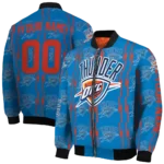personalized oklahoma city thunder bolt stripe blue bomber jacket best selling