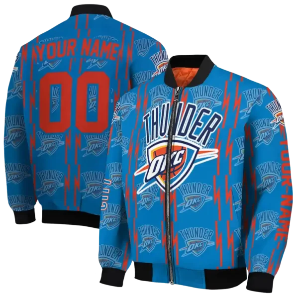 personalized oklahoma city thunder bolt stripe blue bomber jacket fashion forward
