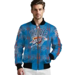 personalized oklahoma city thunder bolt stripe blue bomber jacket best selling