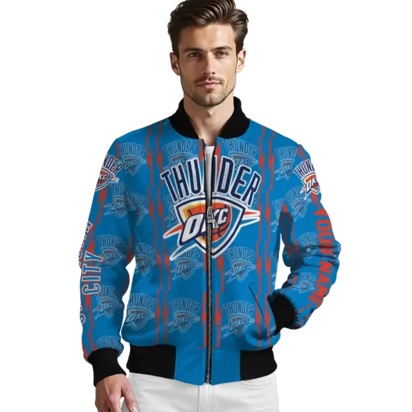 personalized oklahoma city thunder bolt stripe blue bomber jacket high quality