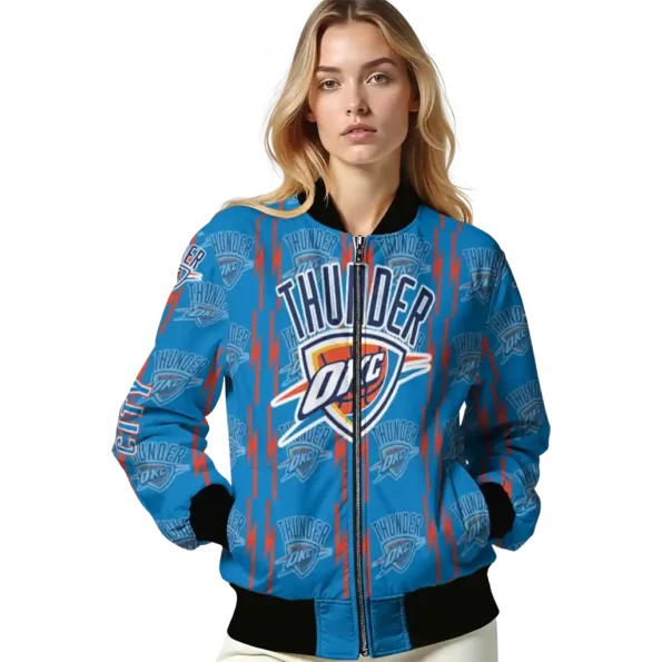 personalized oklahoma city thunder bolt stripe blue bomber jacket latest model
