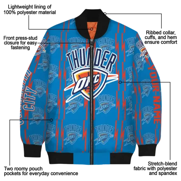 personalized oklahoma city thunder bolt stripe blue bomber jacket new arrival