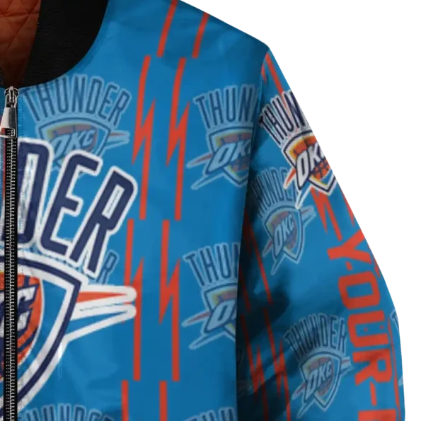 personalized oklahoma city thunder bolt stripe blue bomber jacket premium grade