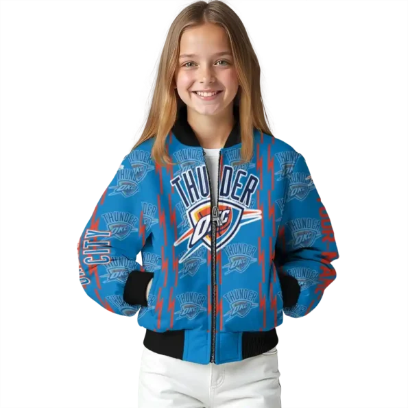 personalized oklahoma city thunder bolt stripe blue bomber jacket top rated