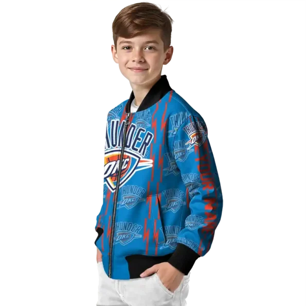 personalized oklahoma city thunder bolt stripe blue bomber jacket trendy