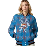 personalized oklahoma city thunder bolt stripe blue varsity jacket best selling.webp