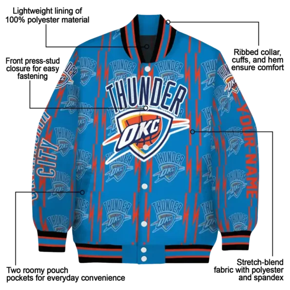 personalized oklahoma city thunder bolt stripe blue varsity jacket new arrival.webp
