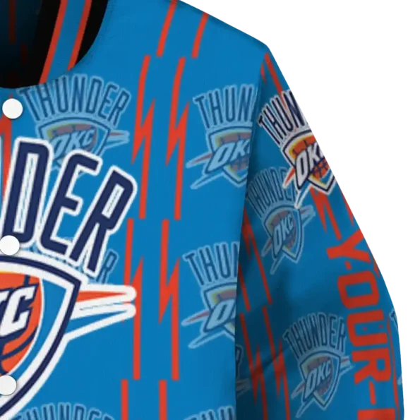 personalized oklahoma city thunder bolt stripe blue varsity jacket premium grade.webp