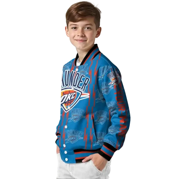 personalized oklahoma city thunder bolt stripe blue varsity jacket trendy.webp