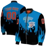 personalized oklahoma city thunder flame border blue black bomber jacket best selling