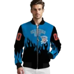 personalized oklahoma city thunder flame border blue black bomber jacket best selling