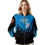 personalized oklahoma city thunder flame border blue black bomber jacket best selling