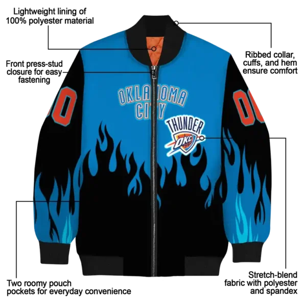 personalized oklahoma city thunder flame border blue black bomber jacket new arrival