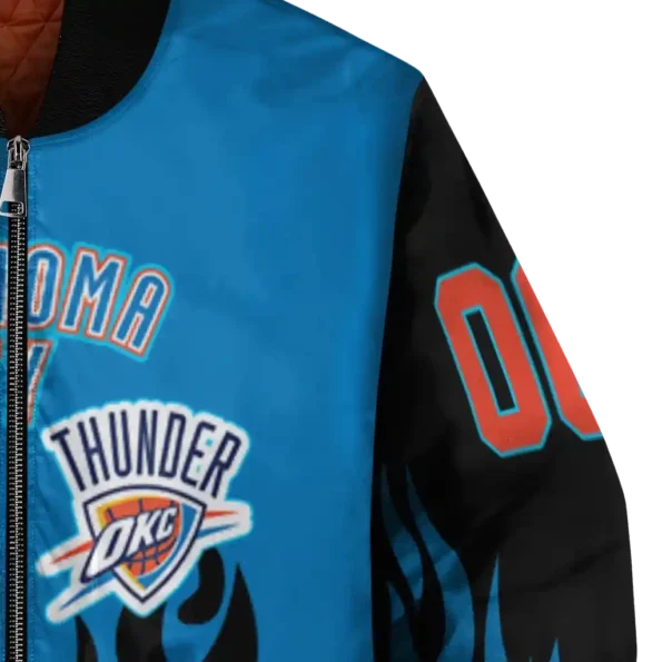 personalized oklahoma city thunder flame border blue black bomber jacket premium grade