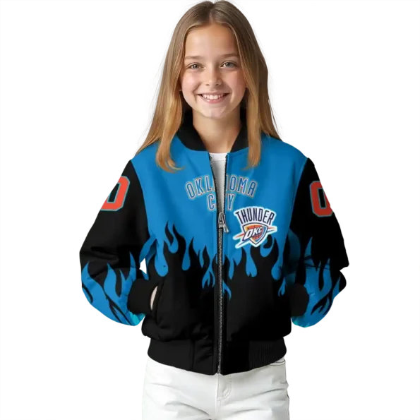 personalized oklahoma city thunder flame border blue black bomber jacket top rated