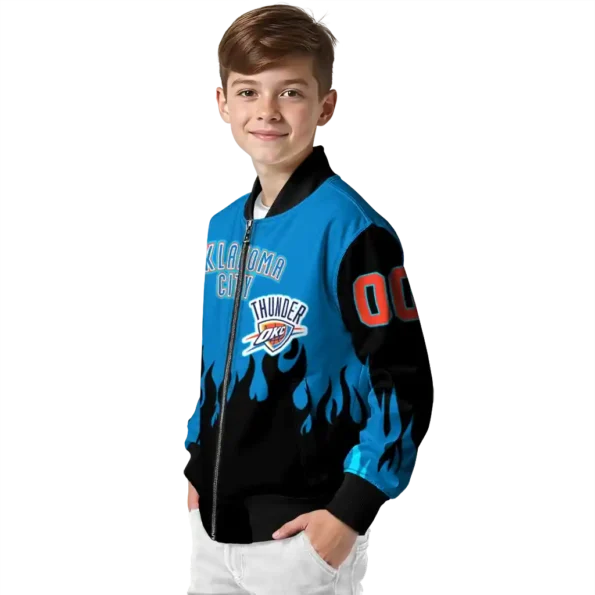 personalized oklahoma city thunder flame border blue black bomber jacket trendy