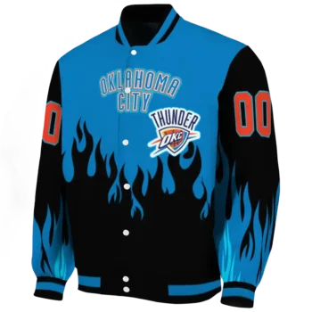 personalized oklahoma city thunder flame border blue black varsity jacket best selling.webp