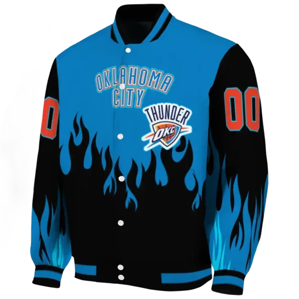 personalized oklahoma city thunder flame border blue black varsity jacket best selling.webp