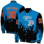 personalized oklahoma city thunder flame border blue black varsity jacket best selling.webp