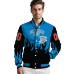 personalized oklahoma city thunder flame border blue black varsity jacket best selling.webp