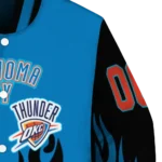 personalized oklahoma city thunder flame border blue black varsity jacket best selling.webp