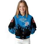 personalized oklahoma city thunder flame border blue black varsity jacket best selling.webp