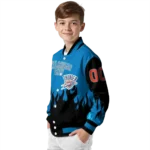 personalized oklahoma city thunder flame border blue black varsity jacket best selling.webp