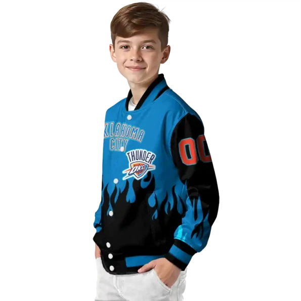 personalized oklahoma city thunder flame border blue black varsity jacket trendy.webp