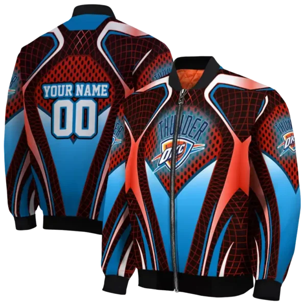 personalized oklahoma city thunder mesh chest black bomber jacket fashion forward